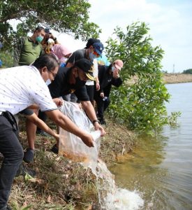 Jaga Ekosistem Waduk, Wakil Kepala BP Batam Tebar Benih Ikan di Waduk Seiladi