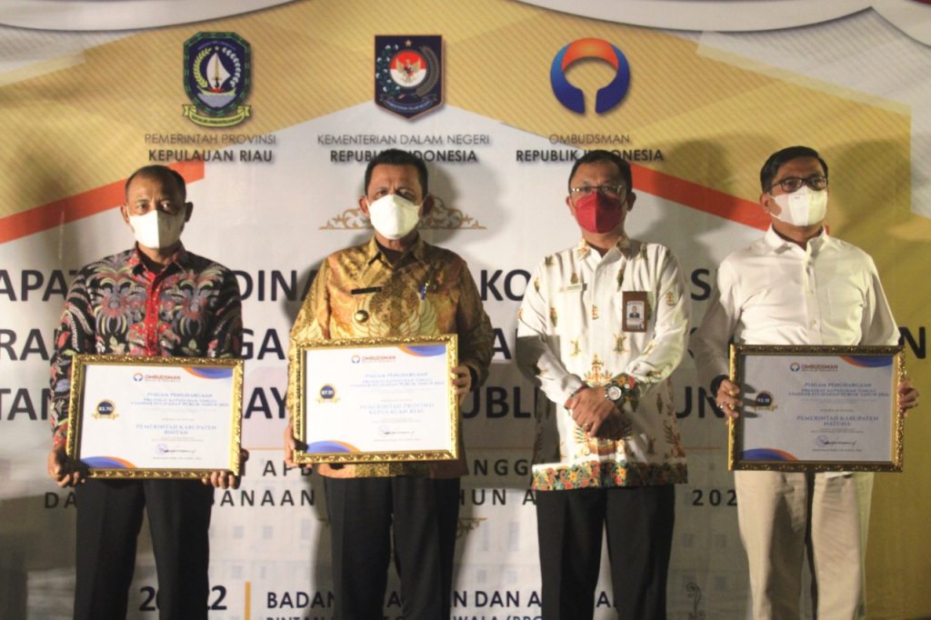 Pemprov Kepri, Pemkab Natuna, dan Bintan Raih Penghargaan dari Ombudsman Republik Indonesia