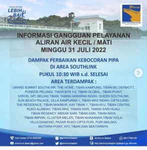 Pipa SPAM Bocor di Daerah Southlink, Area Tiban Terdampak Suplai Air Bersih
