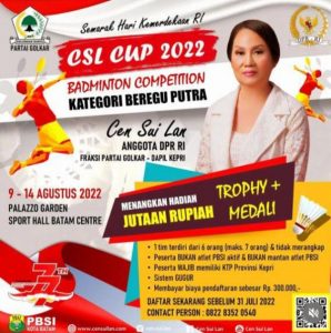 Cen Sui Lan Gelar CSL Badminton Cup 2022, Daftarkan Tim Anda di Sini