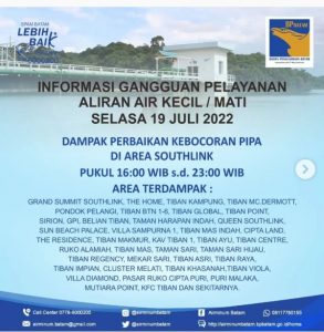 Pipa SPAM Bocor di Area Southlink, Suplai Air Bersih ke Wilayah Tiban Terganggu