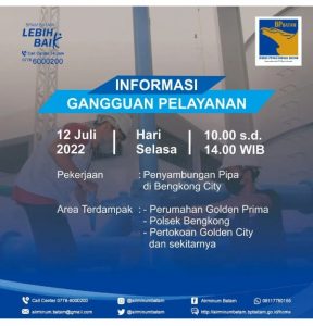 SPAM Batam Lakukan Penyambungan Pipa di Bengkong, Ini Area Terdampak Suplai Air Bersih